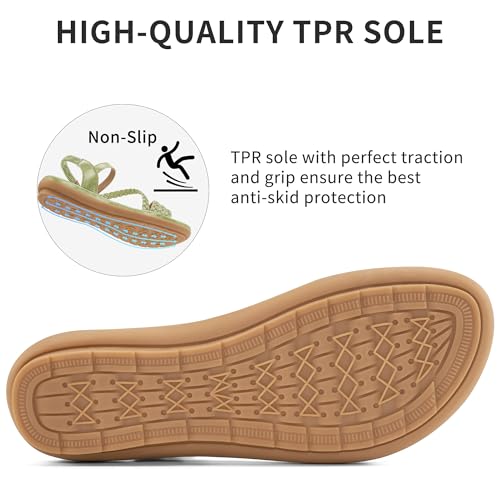 Image of Aomigoct Dressy Womens Sandals Summer: Comfortable Strappy Flats Sandals Women - Casual Walking Woman Shoes