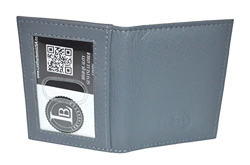 Leatherboss Slim Thin Leather Credit Card Triple ID Window Mini Wallet Bifold Driver License Safe (Gray)2