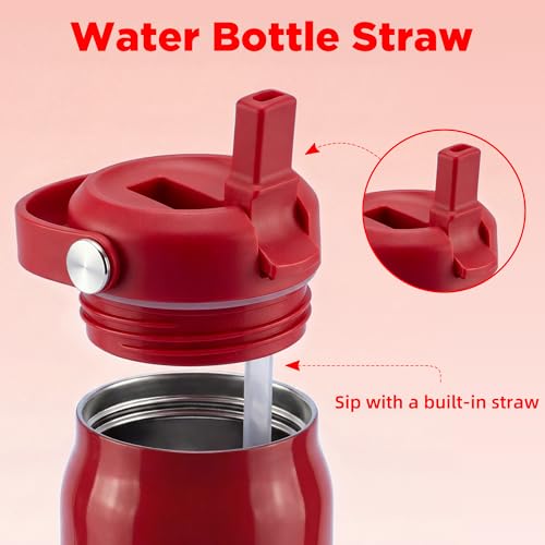 Image of 32 oz Insulated Water Bottle with Straw, Leakproof Stainless Steel Bottle with Handle, Non-Slip Silicone Sleeve, Internal Markings, Dishwasher Safe for Travel, Gym, Sports, Red