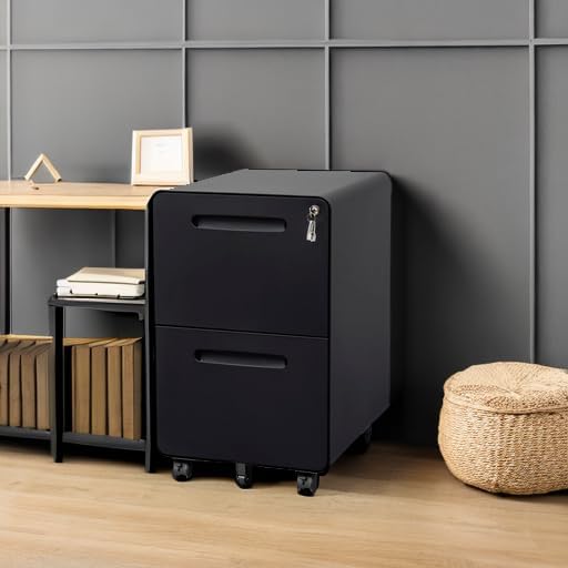 Miniatura 2 de Archivador móvil de 2 cajones con cerradura, archivador de metal para debajo del escritorio para oficina en casa, se adapta a archivos
