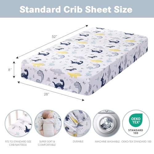 Image of Plushii 4PK Microfiber Crib Sheets for Baby Boys, Animals Under Blue Stars | Fits standard crib & toddler beds (52x28 inch). Soft, breathable cover with cute patterns for boys and girls.