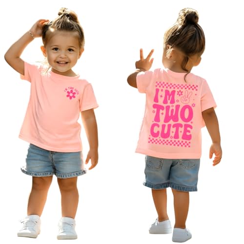 2. Geburtstag Mädchen Tshirt Two Cute Drucker T-Shirt Zweiter Geburtstags Shirt 2 Jahre Kinderkleidung Geburtstagsfeier Outfits Sommer Kurzarm Top Niedlich Rundhals Shirts(2 Jahr Rosa1-2)