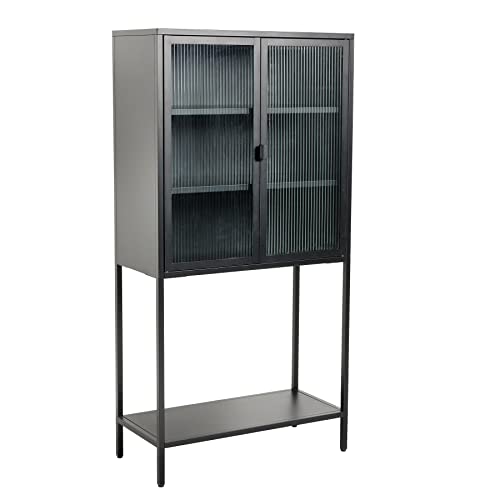 Riess Ambiente Industrial Vitrine DURA Steel - 150cm - schwarz - Metall Riffelglas Highboard Stauraum Magnetverschluss Stauraum Kommode