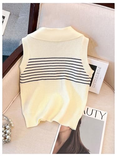 GORGLITTER Women's Crochet Striped Tank Tops Dressy Summer Sleeveless V Neck Collar Sweater Vest Knit Tops Trendy 20252