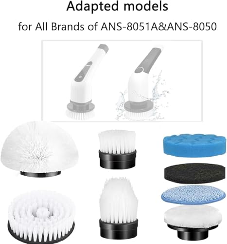 Image of Electric Spin Scrubber Replacement Heads 8 in 1 Cleaning Brush, for Electric Spin Scrubber of ANS-8051A /8050 Power Shower Scrubber,for Household and Heavy Oil Pollution Cleaning Black