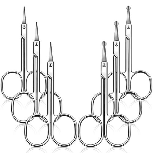 6 Pieces Eyebrow and Nose Hair Scissors for Men Women, Small Mustache Beard Trimming Scissor Facial Hair Scissors Safety Stainless Steel Scissors Curved and Rounded Tip Scissors for Eyelashes Ear Hair