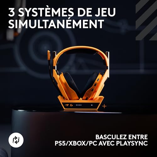 Logitech G Astro A50 X LIGHTSPEED McLaren Edition casque gaming sans fil + station d’accueil PRO G GRAPHENE PLAYSYNC Xbox Series X| + PS5 + PCMac Bluetooth dispositif de relais HDMI 2.1 Papaya - vue 3