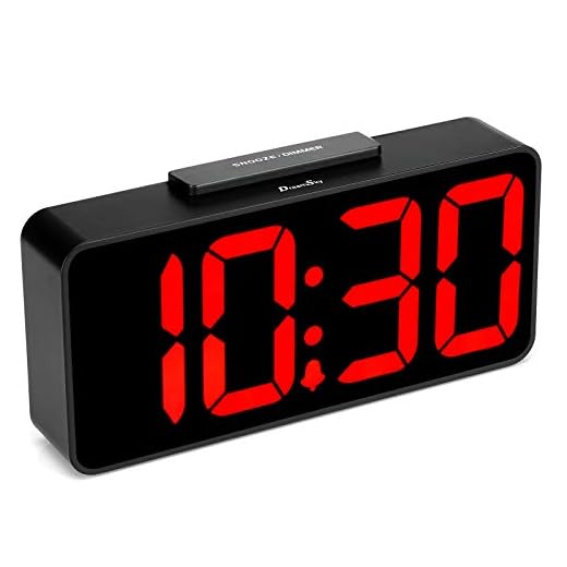 DreamSky Auto Time Set Alarm Clock with USB Port for Charging, Snooze, Dimmer, Extra Large Impaired Vision Digital Red LED Bedside Desk Clock, Auto DST.
