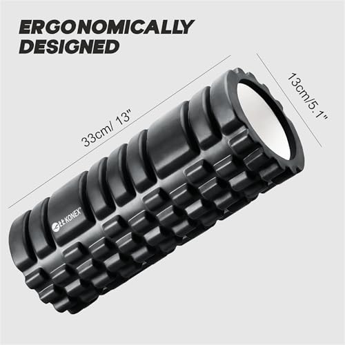 Image of Konex Foam Roller for Men & Women | Deep Tissue Massager for Pain Relief & Muscle Recovery | Ideal for Yoga, Gym, Stretching & Full Body Relaxation - 33 cm (Black)