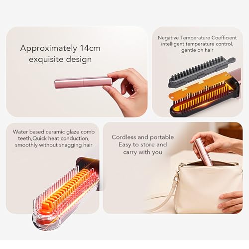 Plancha de pelo mini inalámbrica recargable USB rosa miniatura 3