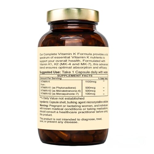 Image of Vitamin K Complex - High Potency, Includes Vitamin K1 (Phytomenadione) & Vitamin K2 (MK-4, MK-7), Non-GMO, 90 Capsules