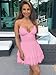 Mokoru Women's Sexy Sleeveless Spaghetti Strap Mini Dress Ruched Ruffle Hem V Neck Short Party Dresses, Small, Pink