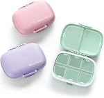 3 Pack 8 Compartments Travel Pill Organizer, Daily Pill Case Small Pill Box for Pocket Purse, Portable Pill Container Medicine Vitamin Organizer, Pink, Purple, Cyan