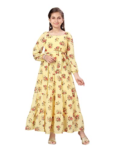 Robe longue trapèze jaune en georgette Aarika idéale pour les fêtes de famille