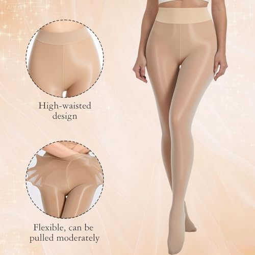 Image of Buauty Shimmer Tights for Women, Shiny Oil Pantyhose Stockings, Oil Bright Shaping Tight Ultra Shiny Sheer Tights High Waist
