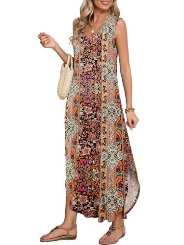 Image of BELAROI Womens Plus Size Maxi Dress Sundress Summer Casual Sleeveless V Neck Pockets Beach Swimsuit Coverup Loose