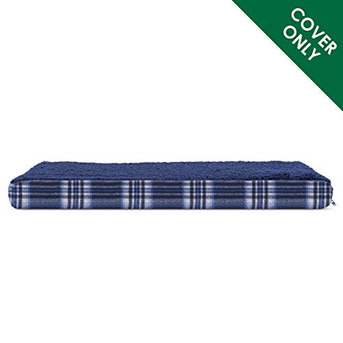 Furhaven Replacement Dog Bed Cover Sherpa & Plaid Flannel Mattress, Machine Washable - Midnight Blue, Small #TOP1