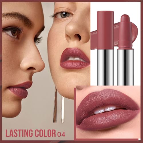 Image of Deep Rosewood Matte Lipstick Crayon - Waterproof Long Lasting Lip Liner Pencil, High Pigment Creamy Velvet Lipstick, Non-Drying Lip Color for Women, 04#