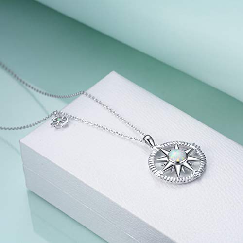 POPLYKE Sterling Silver Compass Necklace for Women Opal Compass Pendant Graduation Journey Inspirational Gifts - Thumbnail 5