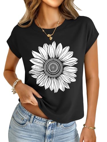 Image of UNCLECAT Womens Crop Tops Loose Fit Cap Short Sleeve Summer Tee