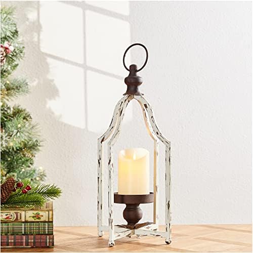 Glitzhome Farmhouse White Metal Lanterns Decorative Hanging Candle Lanterns (White Small)
