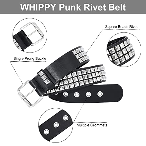 Whippy Punk Rivet Studded Belt Goth Row Pyramid Square Bead Pu Faux Leather Vintage Punk Rock Grommet Belt For Jeans Pants,Silver,M #TOP3