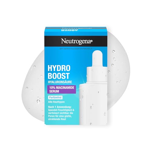 Neutrogena Hydro Boost 10Prozent Niacinamide Serum 30 ml feuchtigkeitsspendendes Hyaluron Serum verfeinert sichtbar die Poren für glatte + strahlende Haut Gesichtsserum mit Niacinamid alle Hauttypen