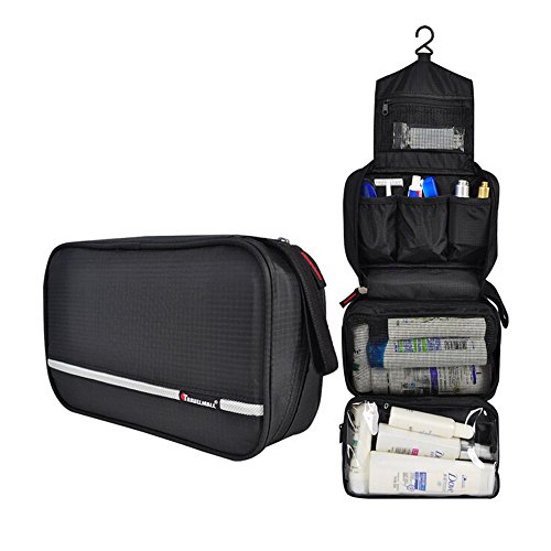 WOMHOPE 3 Pockets - Waterproof Folding Travel Storage Bag Hanging Toiletry Bag Makeup Bag Toiletries Case Purse Cosmetic,Socks,Digital Products - Storage Bag Packing Organizers (Black)