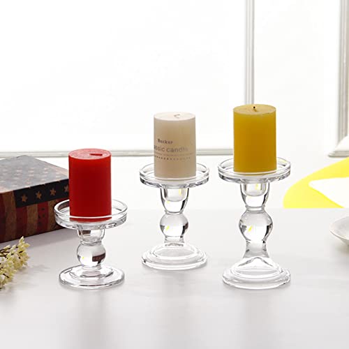 BaoFufc Clear Glass Holder Set of 3 Tall Candlestick Stand Kit Desktop Ornament Tall Glass Holders for Table