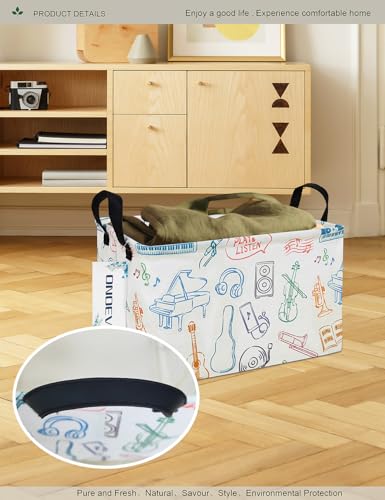 Image of Rectangular Folding Laundry Basket,waterproof Canvas Basket,gift basket,Suitable for children's room,Clothes,Toys Storage(musical instrument)