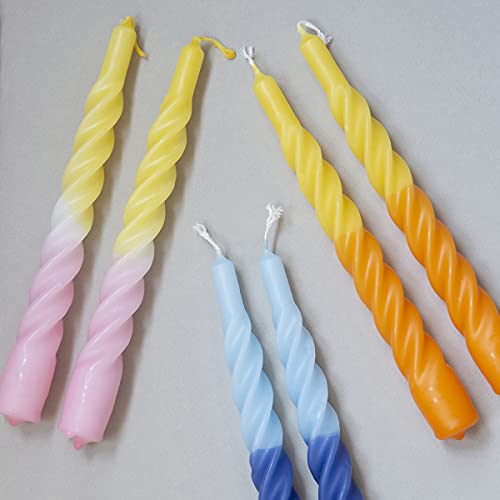 Candles with a Twist, Yellow and Pink with a White Belt Twisted, Multi-Coloured, Unscented Candles, 6 pcs. - Image 3