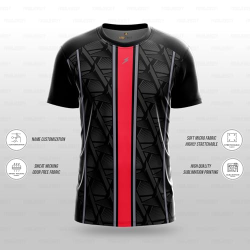 Image of YOURJERSEY Custom Sports Jersey for Men Personalised Cricket /Football /Badminton T-Shirt Customise Name, Dry-Fit Fabric Sizes 2Y-4XL Custom T-Shirt