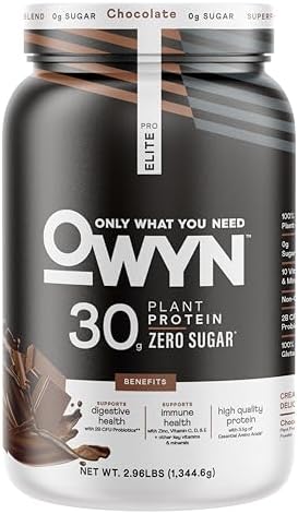 OWYN Only What You Need Pro Elite Vegan 30g Plant-Based High Protein Powder, Zero Sugar (Dark Chocolate, 2.9 lbs)