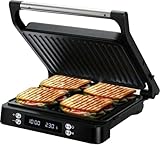 Olvy Sandwichmaker XXL, Digitaler Kontaktgrill mit Antihaftplatten, 3-in-1 Panini Maker, 180° offener Grill, einstellbare Temperatur, Timer, große Kochfläche, Cool-Touch-Griff