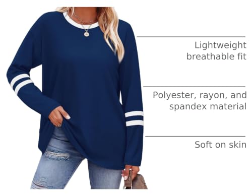 Image of Sampeel Long Sleeve Shirts for Women Color Block Casual Tops Fall Outfits 2026 Basic Tees Trendy Spring Clothes
