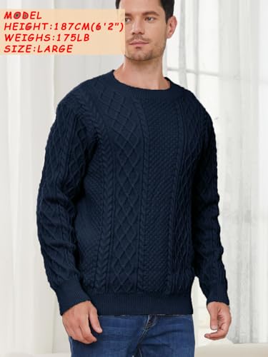 Men's Irish Knit Sweaters Cable Jacquard Pullover Sweater Unisex Woven Crewneck Knitted Top2