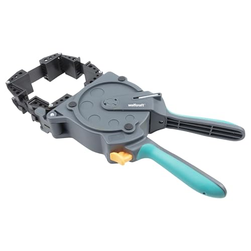 wolfcraft Einhand-Rahmenspanner 3681000 – Bandspanner zur schnellen Fixierung von Brettern & Rahmen – Ratschen Eckspanner mit 5m Spannband - 10