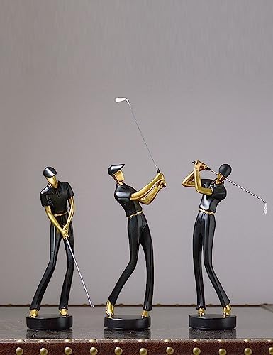 Amoy-Art Golf Statue Sculpture Golfer Figurine Decor Polyresin Arts Gifts Black 24cm