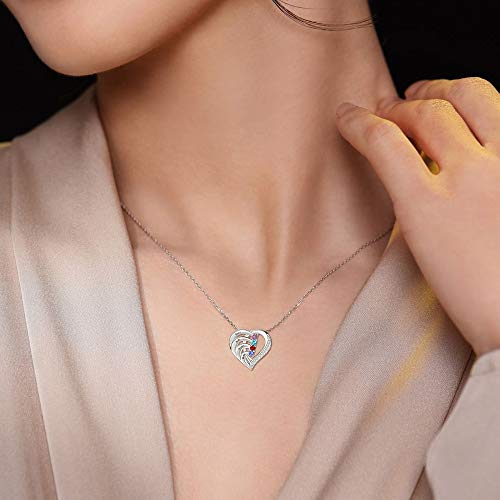 Orfande Personalized Sterling Silver Mothers Name Necklace With 2-4 Simulated Birthstones Custom Heart Pendant Necklace Personalized For Mother's Day (Silver) #TOP3