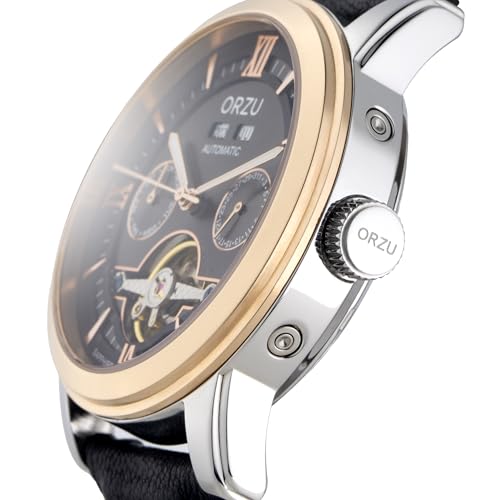 Image of ORZU Automatic Men's Watch Stainless Steel Case & Leather Band Sapphire Glass (MT6003)