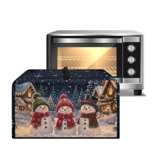 Image of Convection Oven Cover, Dust Proof Smart Microwave Oven Protector for Christmas Winter Holiday Decorations, S, 18.25 x 14.5 x 11 Inches, Snowman Night Scene Print