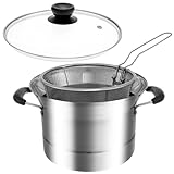 TUANZUN Frittiertopf,Frittiertopf mit Sieb 18 cm Dampf- und Brattopf aus Edelstahl mit Siebkorb und Dampfschale, Fritteusentopf, Küchenkochgeschirr