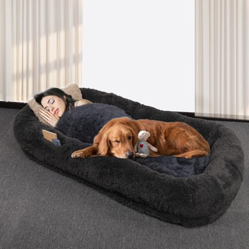 XXL Hundebett Für Erwachsene – 180x130 Cm Riesiges Nickerchen-Bett Mit Waschbarem Kunstfell