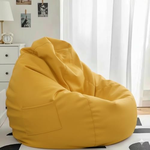Image of 4XL Leatherette Bean Bag Chair with Footrest & Cushion with Beans Filled (Ready to Use) Color- (Yellow, Bean Bag Only)
