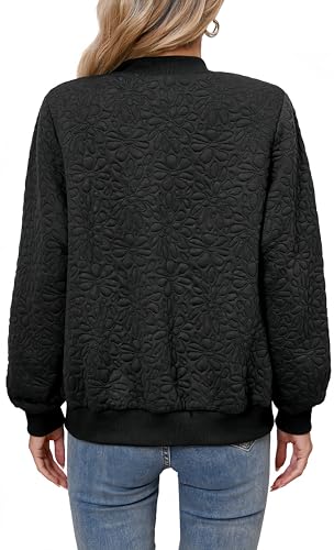 Jacket for Women Floral Quilted Bomber Jackets Fashion Casual Coats with Pockets4