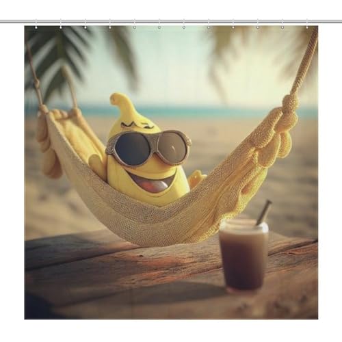 Rideau de douche banane lavable en polyester imperméable anti-éclaboussures - 7