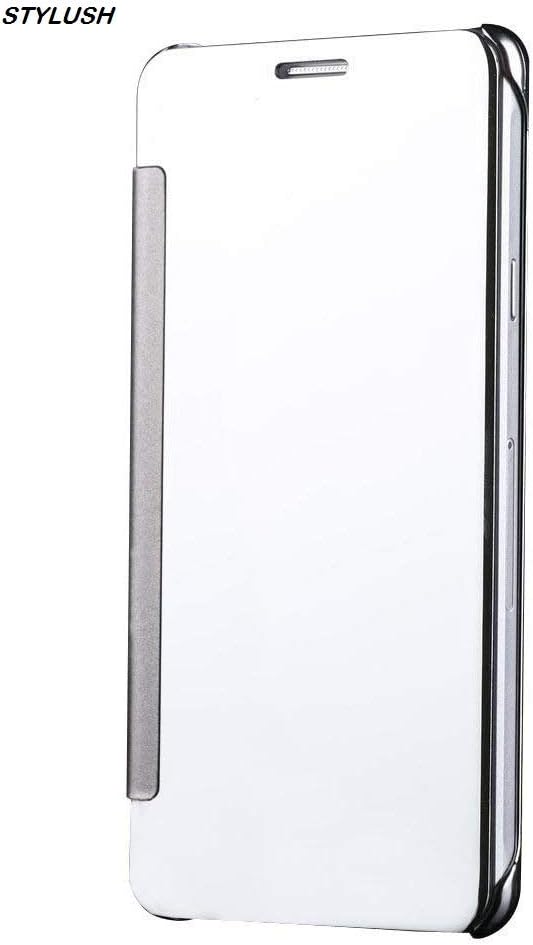 STYLUSH Luxury Clear View Mirror Flip Book Smart Case Cover for Samsung Galaxy J5 Prime (Silver FLIP)