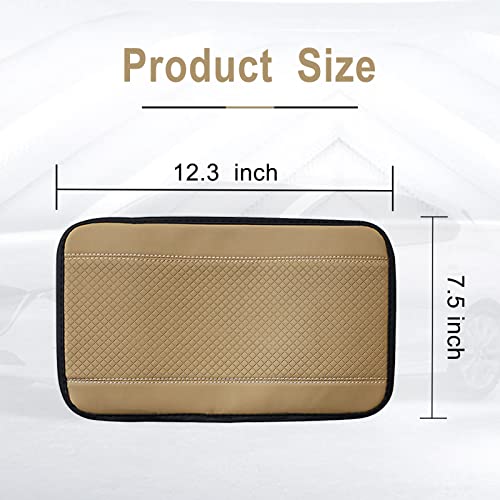 Ajxn 1 Pc Center Console Armrest Pad, Four Seasons Universal Armrest Box Mat, Fiber Leather Embossing Waterproof Armrest Cover, Suitable For Most Vehicles, Suvs, Trucks Auto Interiors (Beige) #TOP1