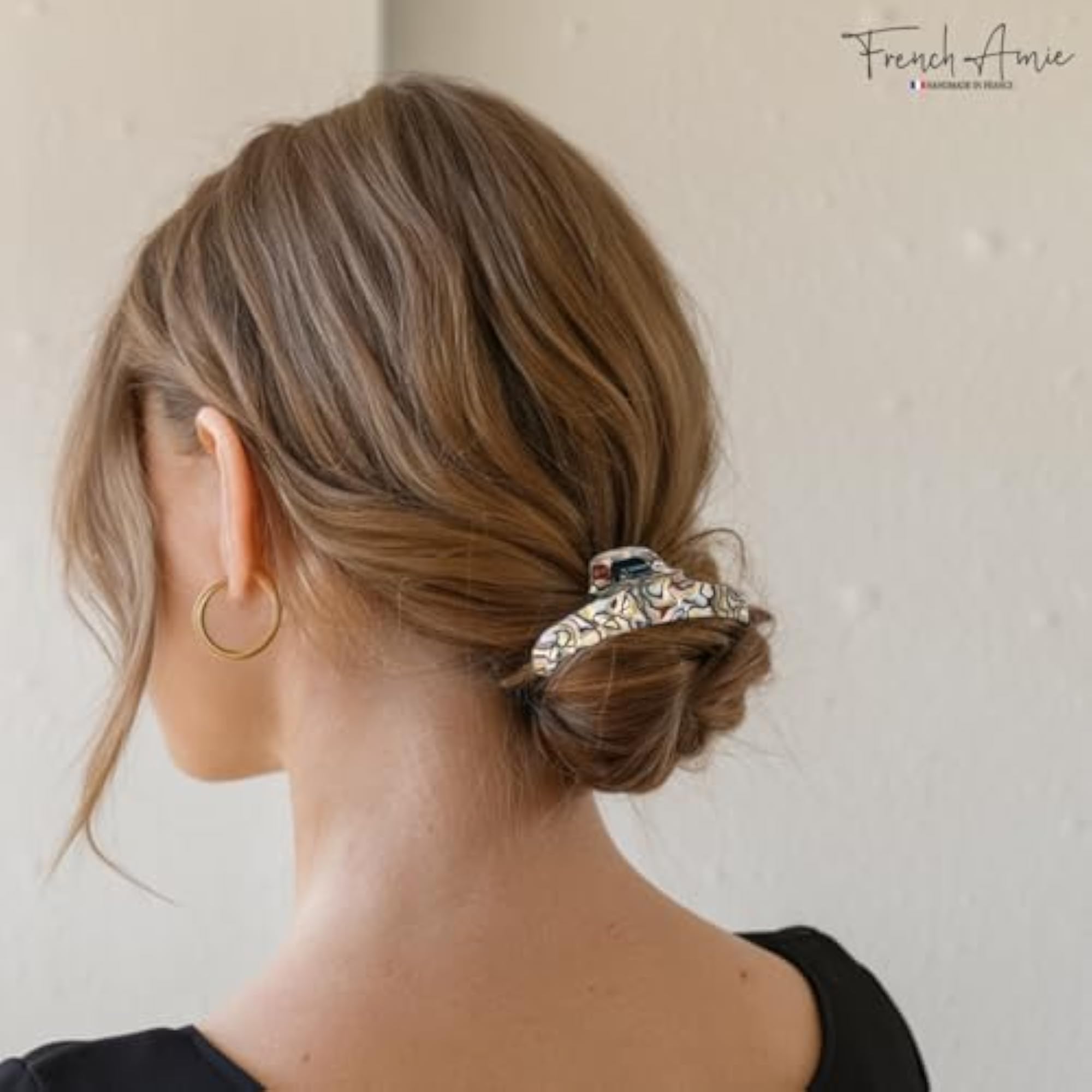 Narrow Silver Onyx Grey Large Handmade Hair Claw Clip