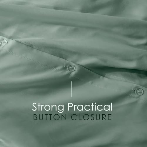 Image of Hearth & Harbor Sage Green Duvet Cover with Fitted Sheet Queen Size | 4 Piece Soft Double Brushed Bedding Set, Button Closure, 1 Duvet Cover 90x90 Inches, 1 Fitted Sheet, 2 Pillow Shams